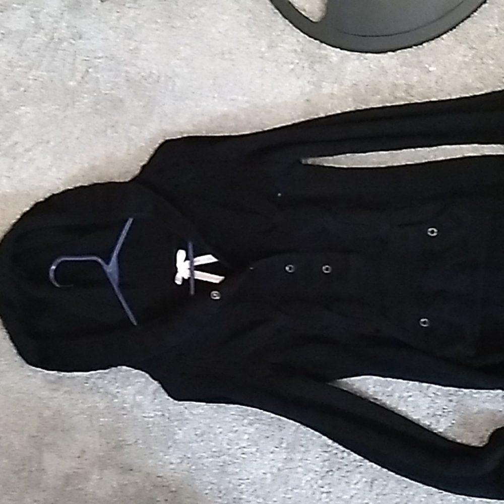 Women's Vanity black acrylic half buttoned up hooded sweater with pockets